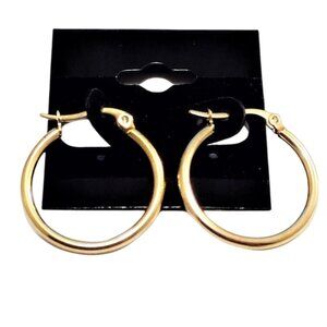 1 Inch 25mm Hoop Pierced Post Earrings Gold Tone